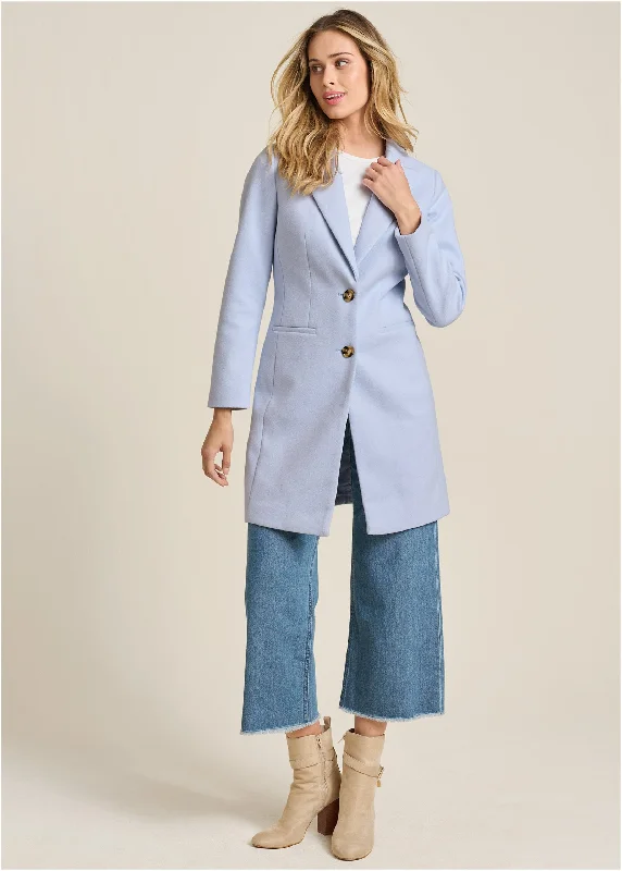 Button Front Coat - Light Blue