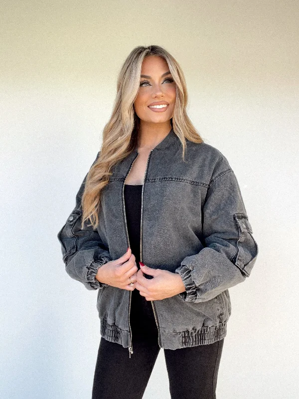 Oversized Denim Bomber Jacket