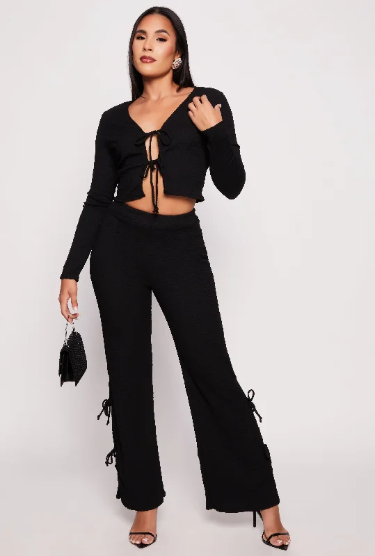 Double Side Tie Wide Leg Pants