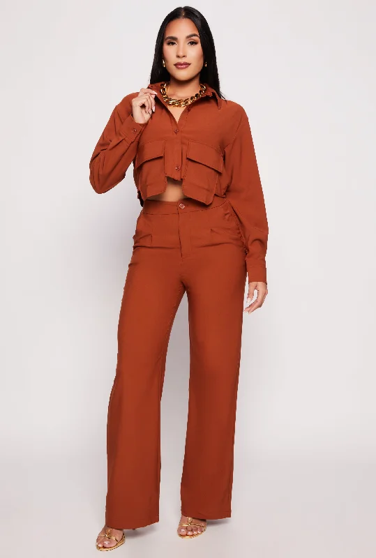 Crepe Knit Wide Leg Dress Pants