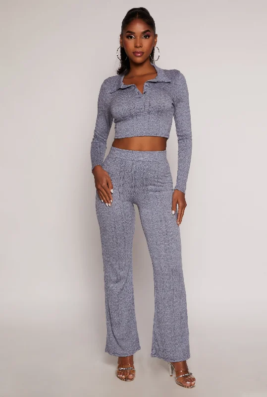 Textured Knit Wide Leg Pants