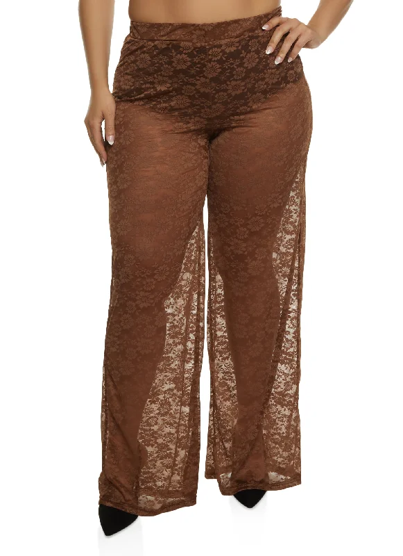 Plus Size Floral Lace Wide Leg Pants