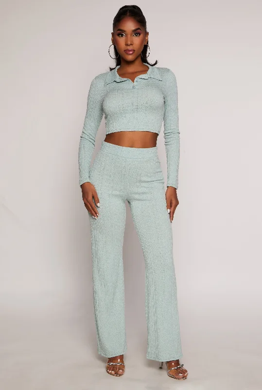 Textured Knit Wide Leg Pants