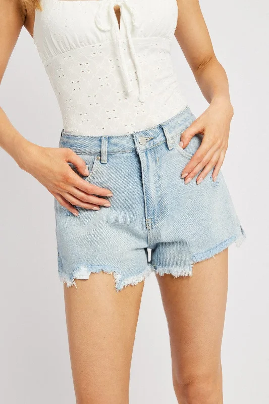 Denim Ripped Denim Short Mid Rise