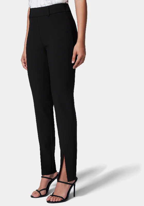 Front Slit Slim Leg Woven Pant