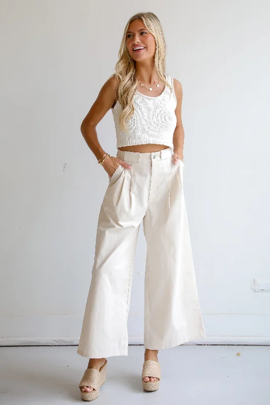 FINAL SALE - Girl Boss Cream Wide Leg Trouser Pants