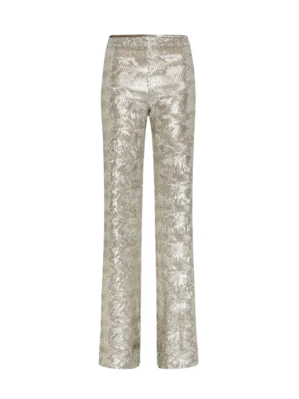 "La Danza Del Mare" Sequin Flare Pants - Silver