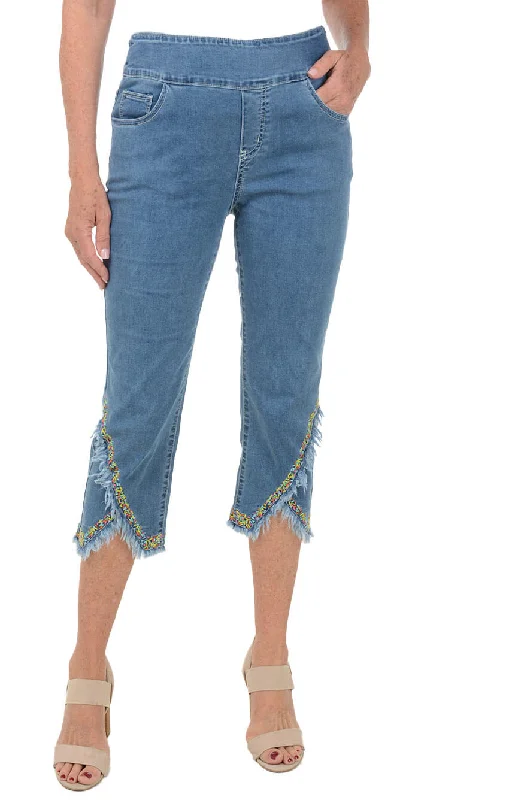 Angular Fringe Pull-On Denim Capri Pant