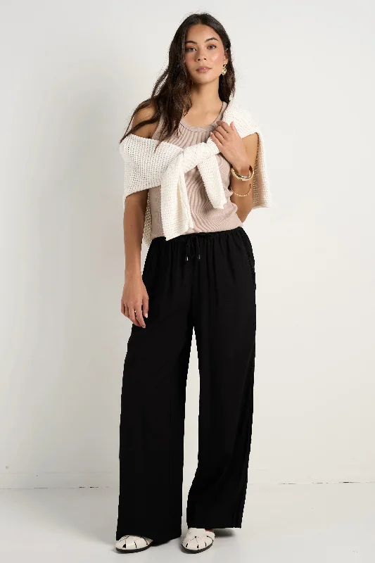 Townie Onyx Velvet Stripe Side Wide Leg Pants