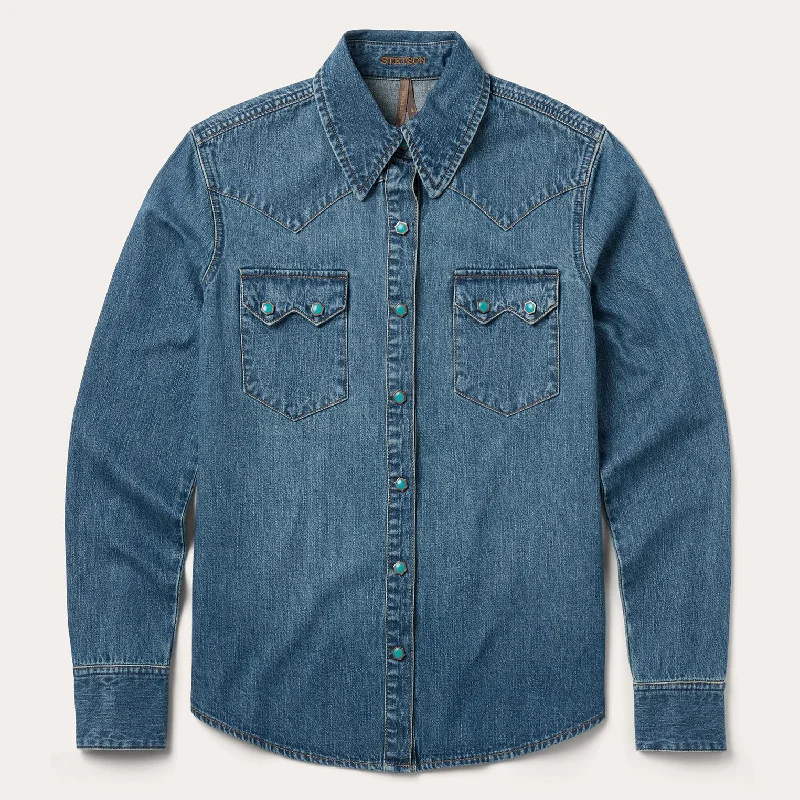 Turquoise Snap Western Denim Shirt