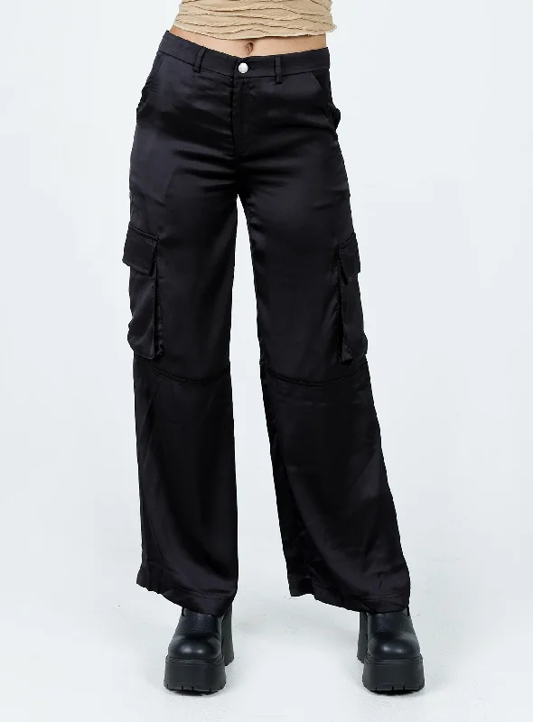 Zora Satin Cargo Pant Black