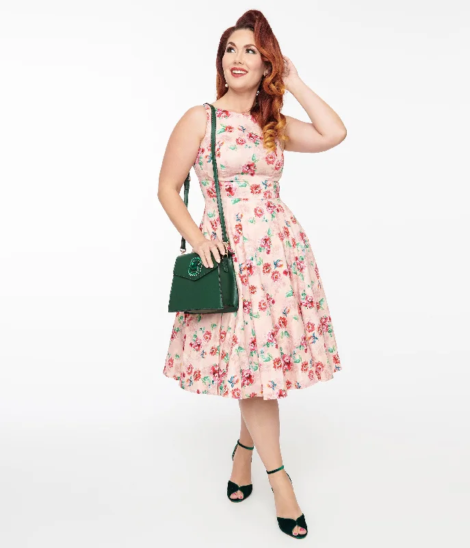 1950s Pink Floral Leah Swing Dress