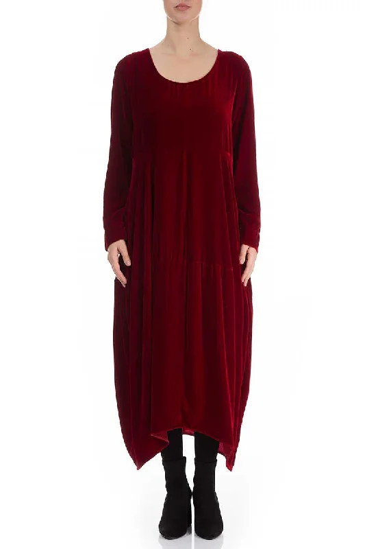 Balloon Dark Red Silk Velvet Dress