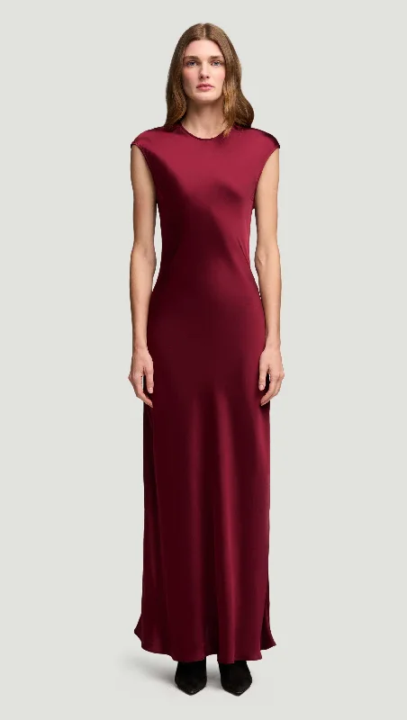 Bias Dress in Viscose Satin | Burgundy