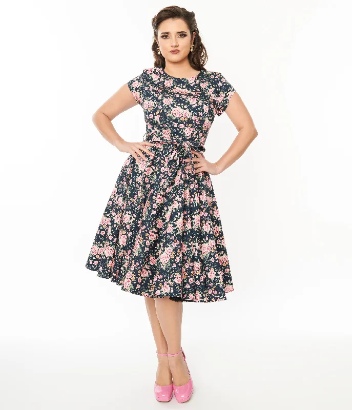 Black & Pink Floral Cleo Swing Dress