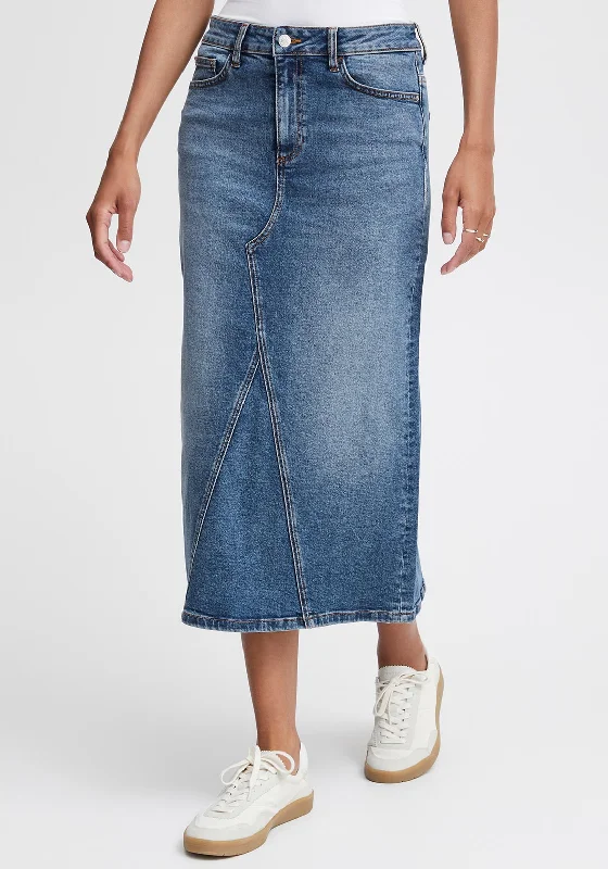 B.Young Leya Midi Denim Skirt, Medium Blue Denim