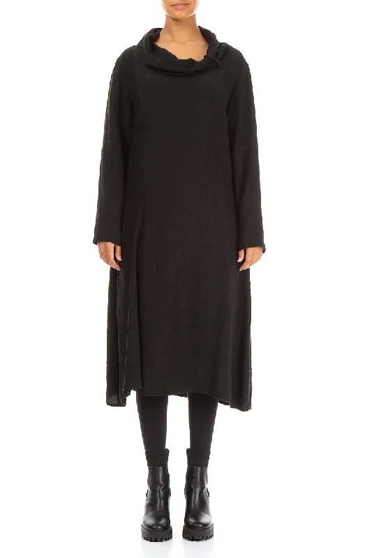 Cowl Neck Black Silk Cotton Dress