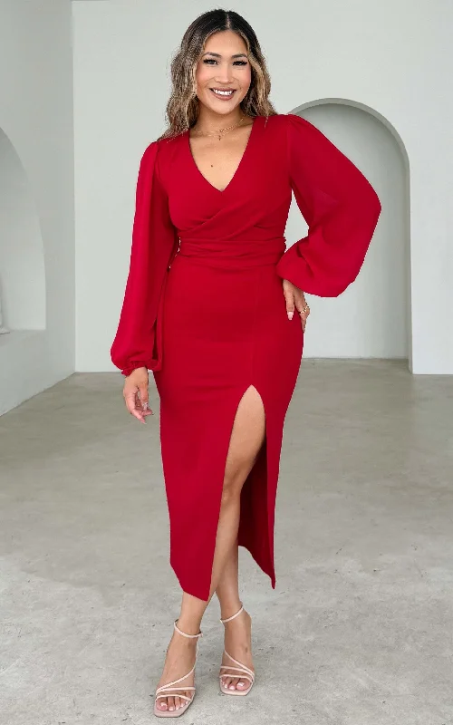 Fergus Midi Dress - Red