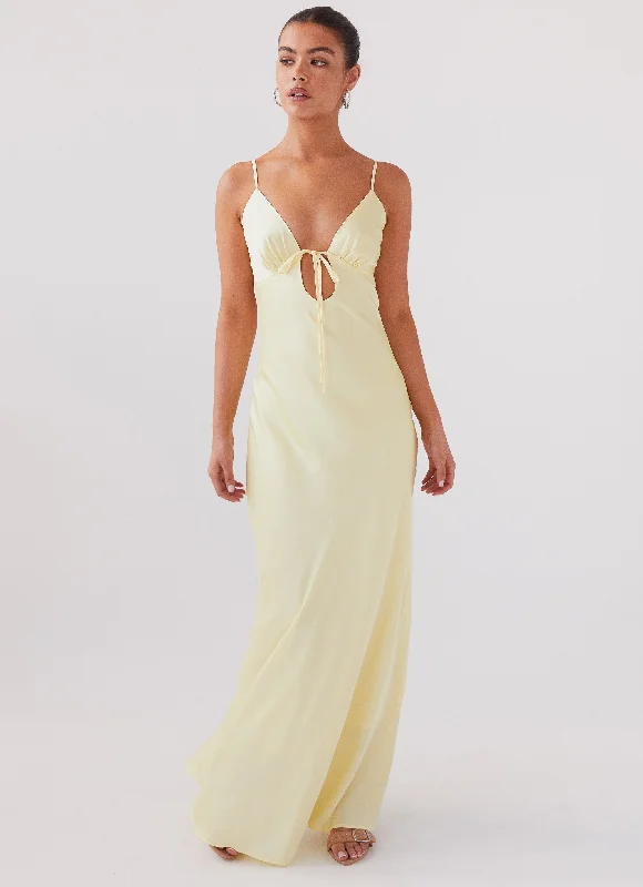 Flora Satin Maxi Dress - Lemon