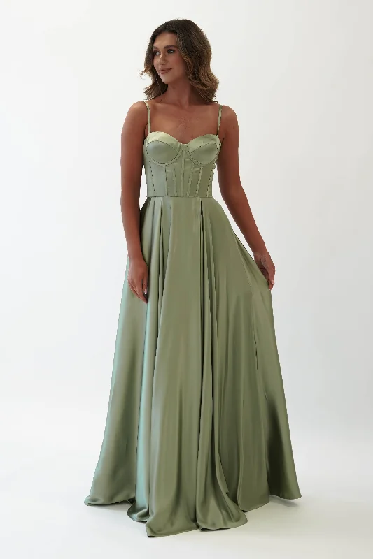 Georgia Soft Satin Maxi Gown | Sage