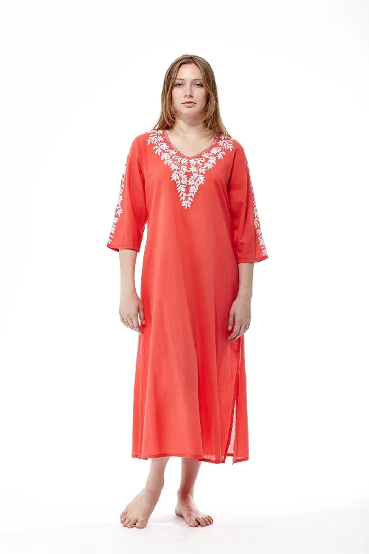 La Cera 3/4 Quarter Length Sleeve Embroidered Caftan