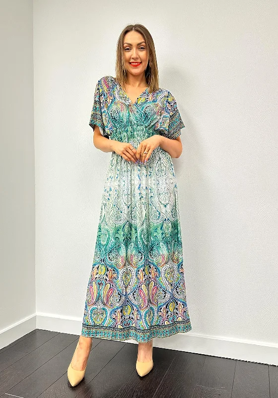 Serafina Collection One Size Paisley Maxi Dress, Green