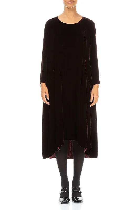 Longer Back Merlot Silk Velvet Dress