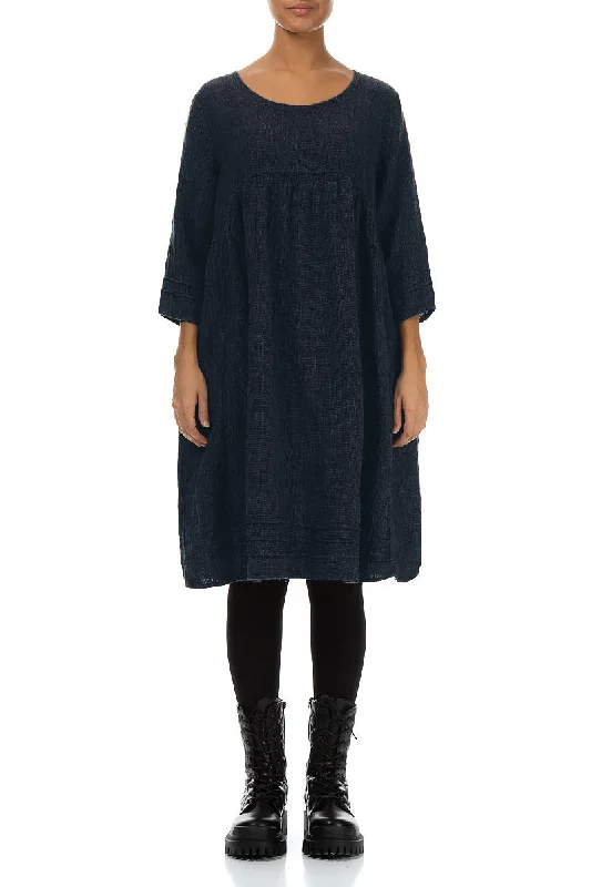 Midnight Blue Mélange Linen Smock Dress