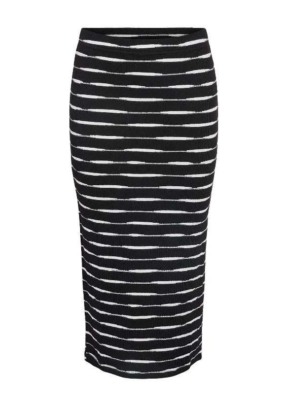 Noisy May Malina Striped Knit Midi Skirt, Black