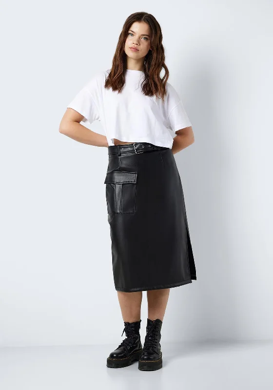 Noisy May Paula PU Midi Cargo Skirt, Black