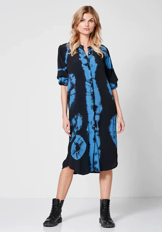 Nu Denmark Talia Tie Dye Midi Dress, Blue & Black