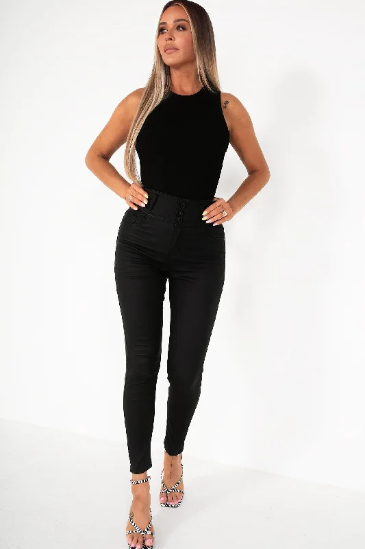 Olwen Black Leather Look Trousers