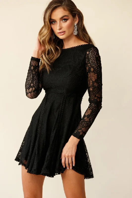 Palm Springs Lace Overlay Low Back Dress Black