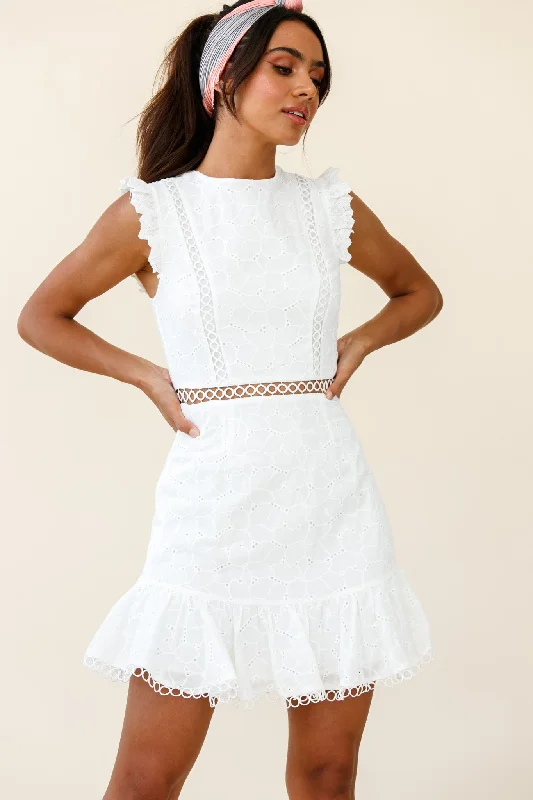 Reaching For Stars Corset Back Broderie Anglaise Dress White