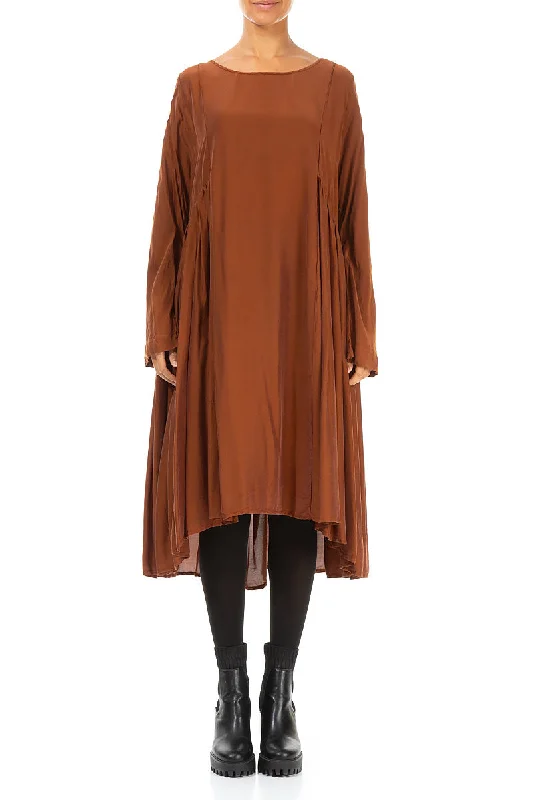 Ruched Cinnamon Silk Bamboo Dress