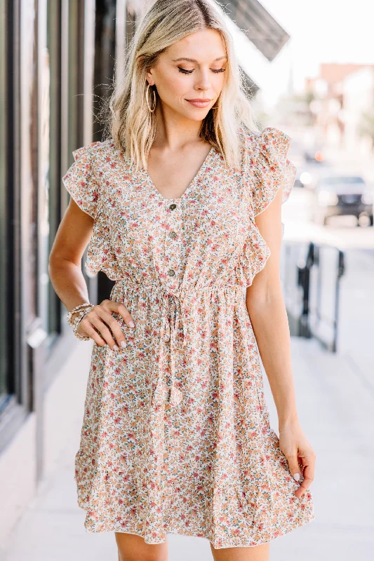 Feel The Vibes Natural White Ditsy Floral Mini Dress