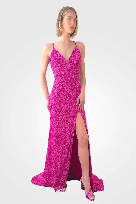 Tie Back Sequin Dress - Fuschia