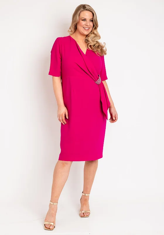 Via Veneto Sonia Embellished Side Midi Dress, Magenta