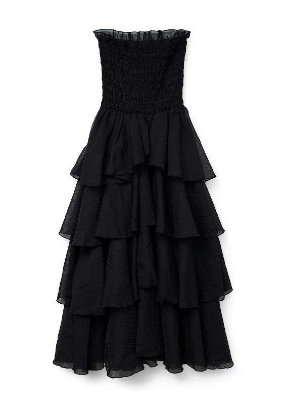 Vero Moda Delilah Tiered Ruffle Midi Dress, Black