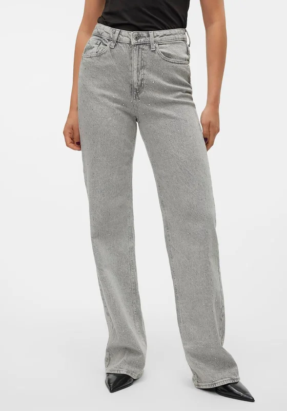 Vero Moda Tessa Rhinestone Wide Jeans, Grey