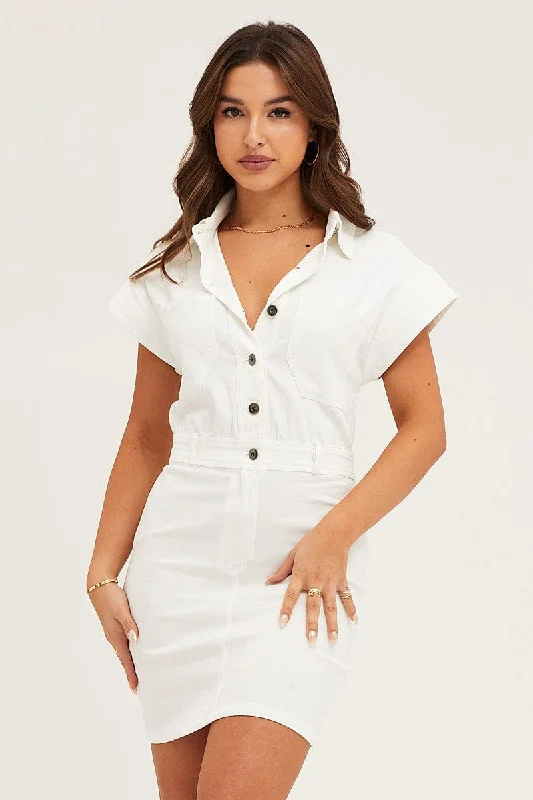 White Mini Dress Short Sleeve Evening