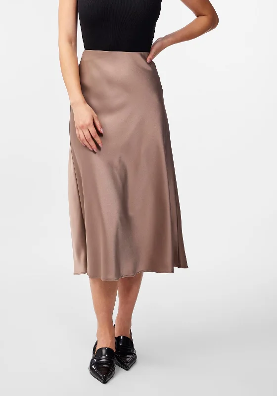 Y.A.S Pella High Waist Satin Midi Skirt, Fungi