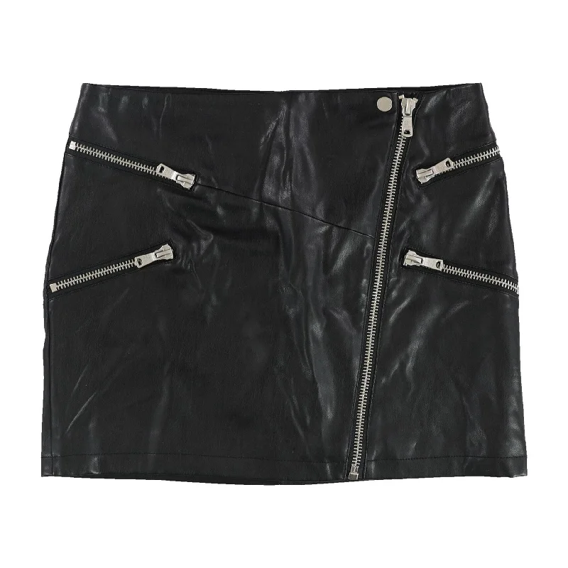 Avec Les Filles Womens Faux Leather Zipper Mini Skirt, Black, 8