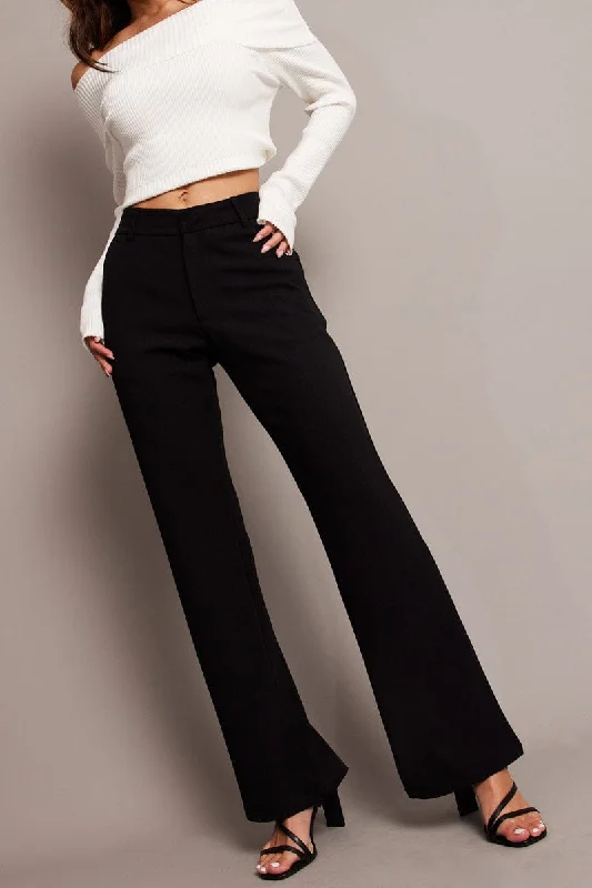 Black Flare Leg Pants Mid Rise