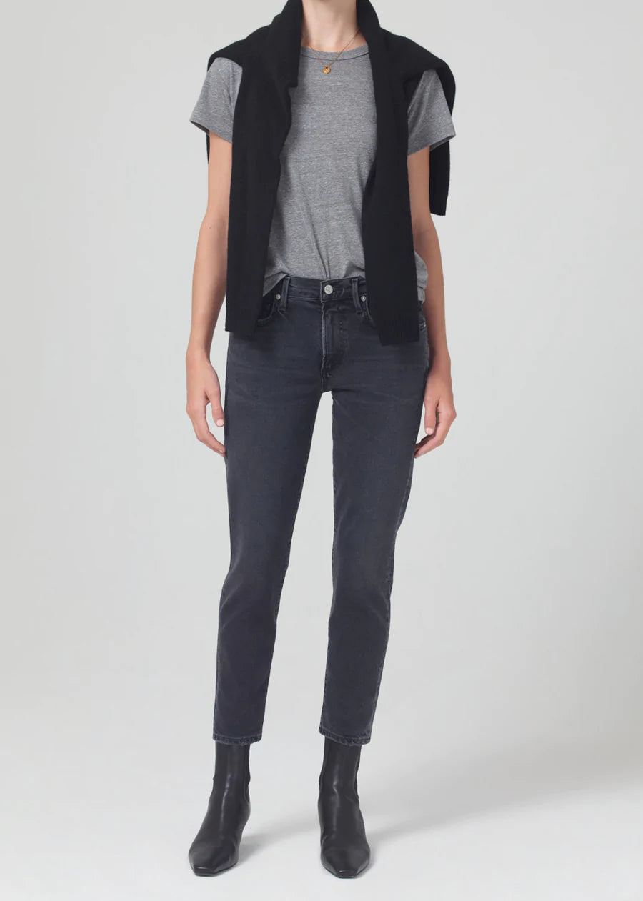 Ella Mid Rise Crop Slim - Film Noir