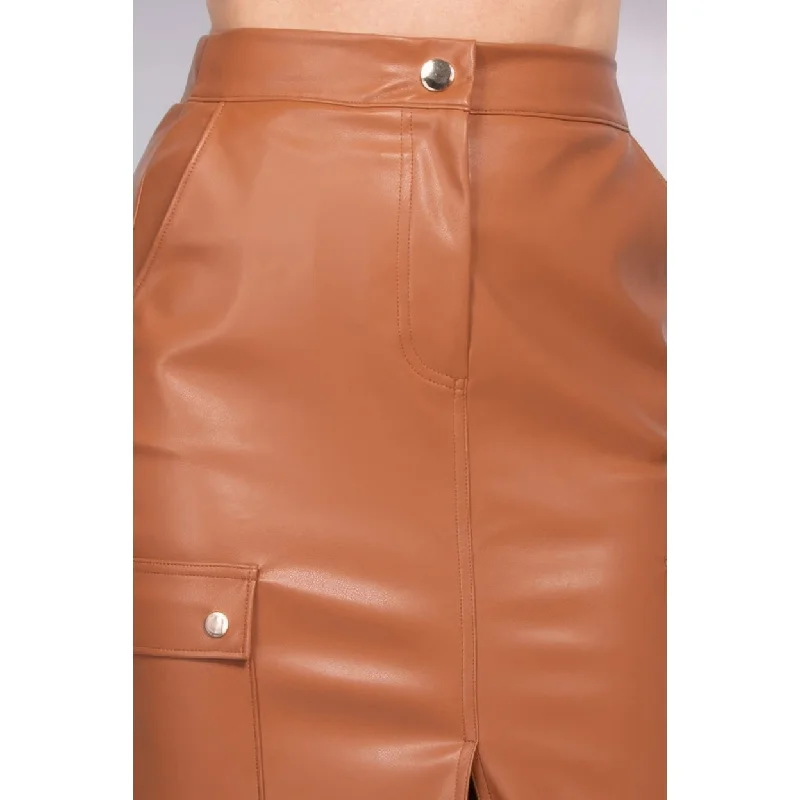 Faux Leather HighRise Cargo Skirt