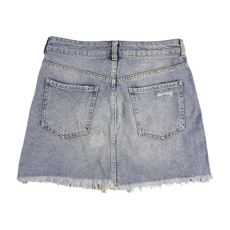 Free People Womens Embellished Sides Denim Skirt, Blue, 4