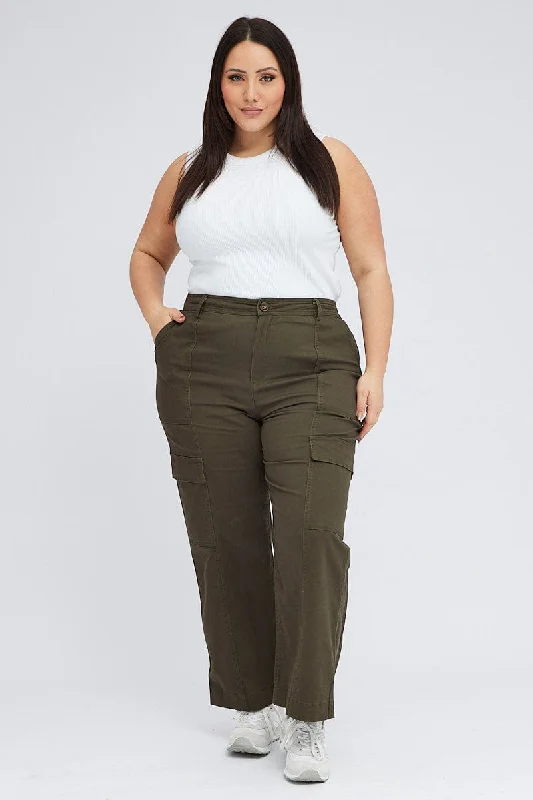 Green Cargo Pants High Rise