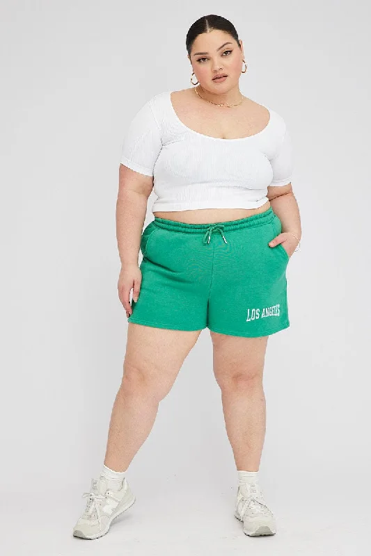 Green Track Shorts High Waist