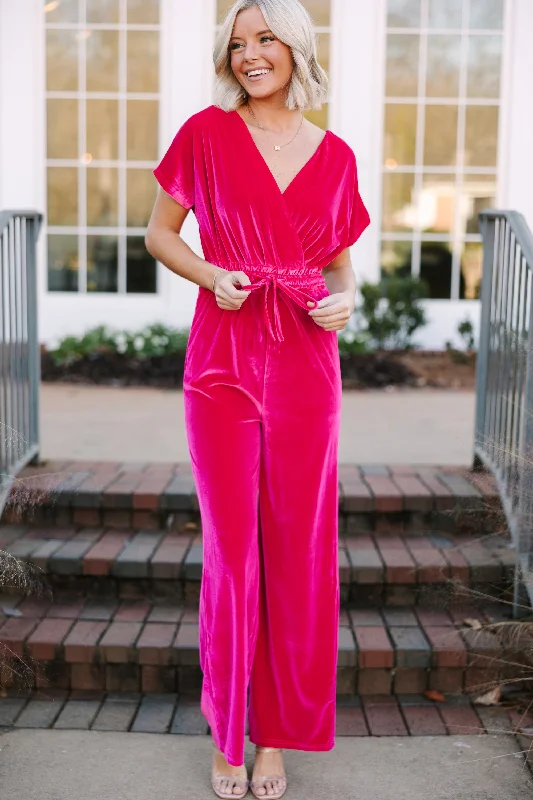 Holiday Vixen Fuchsia Pink Velvet Jumpsuit